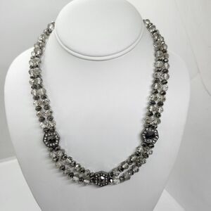 Hematite Look‎ Crystal Double Strand Necklace